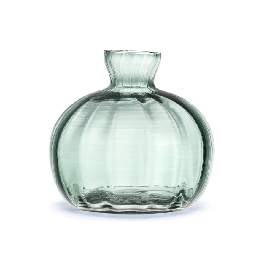 Blue Glass Bud Vase - 4x3.5in