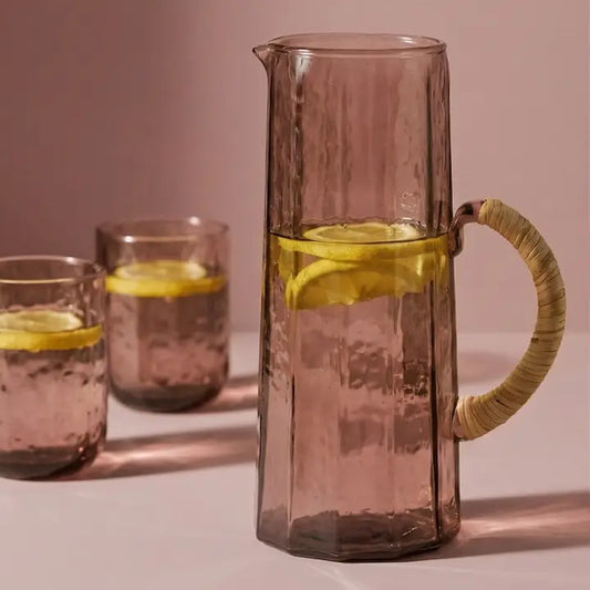 Pink Hammered Water Pitcher | Handcrafted Glass