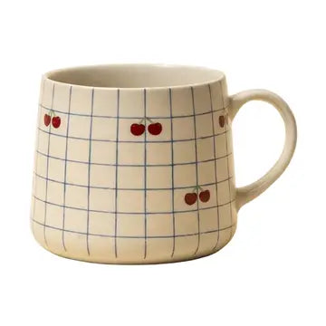 Cherry Checkered Ceramic Mug | Handpainted Ceramic | 300 Ml